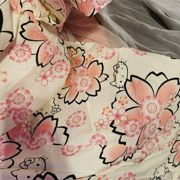 Rare Hello Kitty Pink Sakura Kimono Yukata Geta Women Robe Japan Vintage Retro - Picture 14 of 16